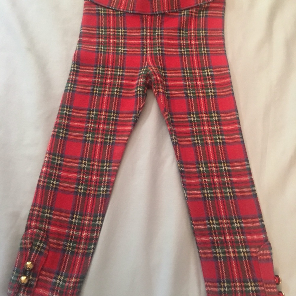 Janie And Jack Plaid Leggings with Button Detail
